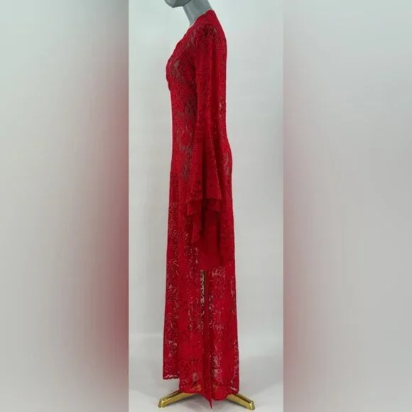 🆕 ALEXANDRA MIRO 🧿 NWOT Kara Long Boylen Sleeve Kaftan, Red Lace - Sz XS - Picture 9 of 14